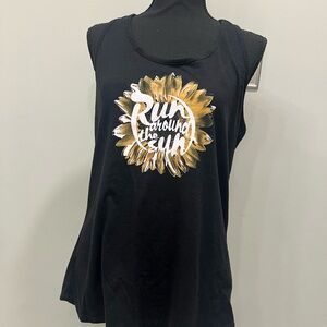 Black Tank Top with Gold Sunflower Graphic